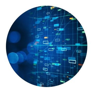 Digital data network with connected lines.