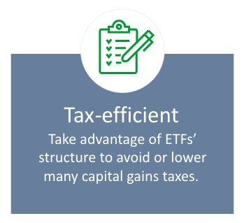 Tax-efficient ETF benefits overview with checklist icon.