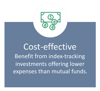 Cost-effective index-tracking investment benefits explanation.