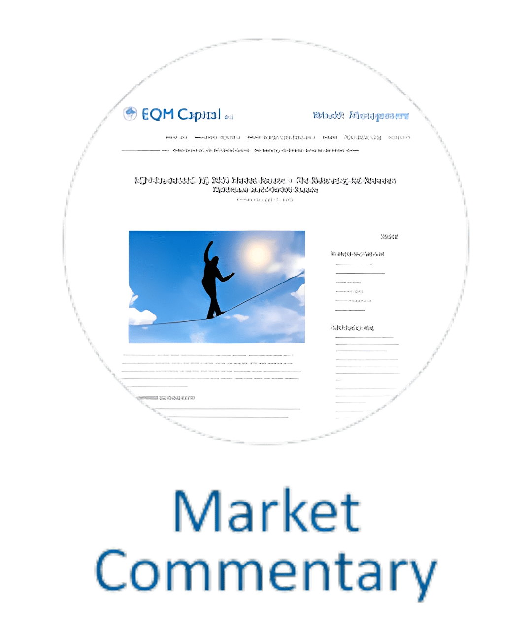 Silhouette on tightrope above clouds, market commentary.
